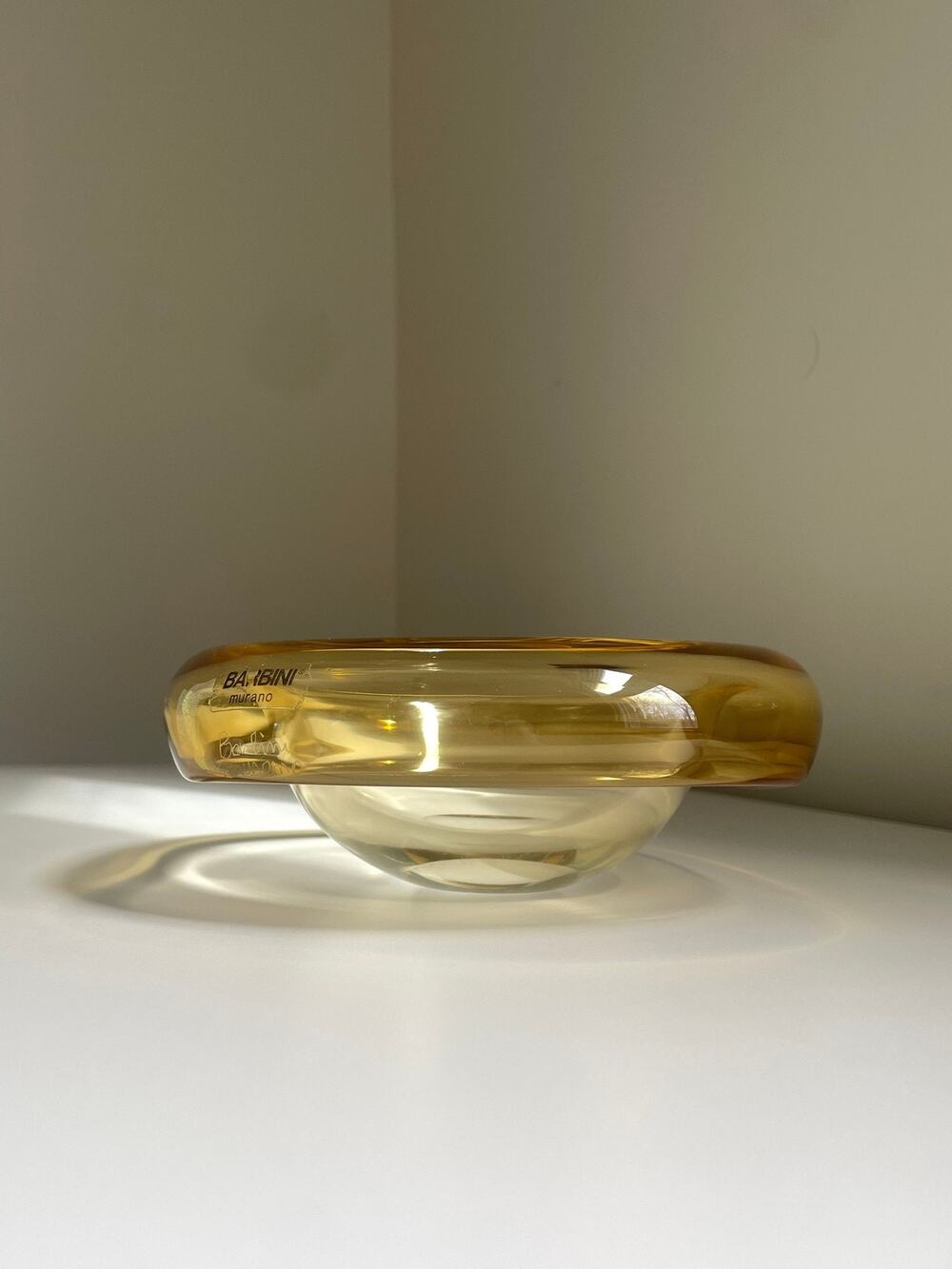 Signed Barbini Murano Art Glass Catch All Bowl Amber Modern Italian MCM Deco